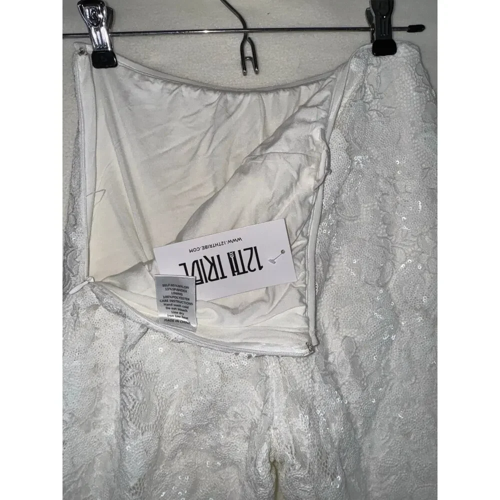 NWT 12th Tribe White Maddox Lace Sequin pants Womens Small - Picture 7 of 12
